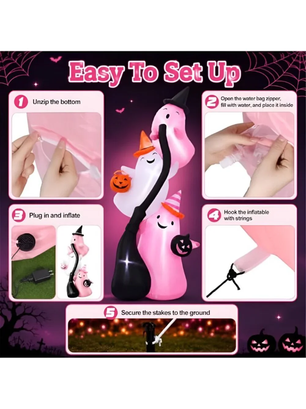 9.8 ft Pink Halloween Inflatable Ghost Outdoor Decoration